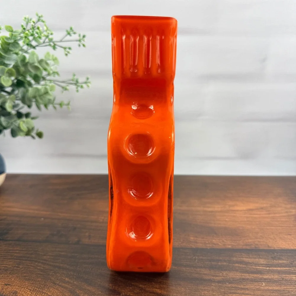 Vintage Hirschberg Orange Cased Glass Vase | Mid-Century | Original Label